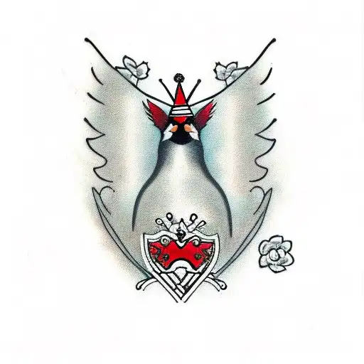 red cardinal with crown tattoo design idea