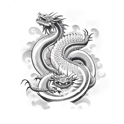 A traditional Japanese dragon coiled around a vintage car engine, combining the client's love for dragons and mechanics tattoo design idea