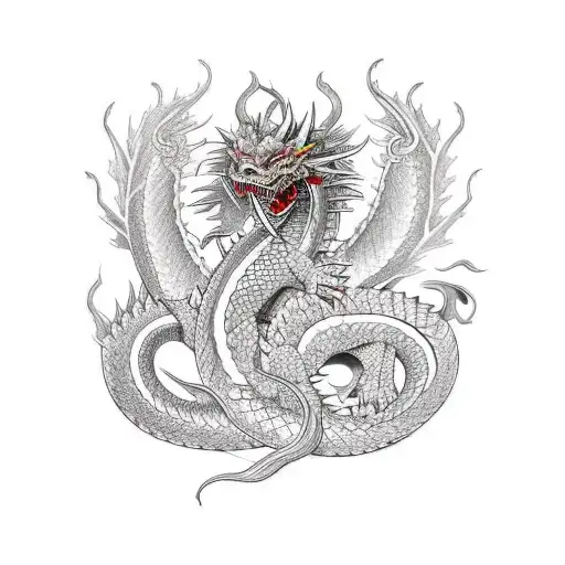 A traditional Japanese dragon coiled around a vintage car engine, combining the client's love for dragons and mechanics tattoo design idea