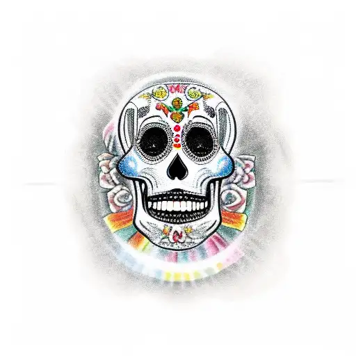 sugar skull playing drums in the light of an 18 wheeler tattoo design idea