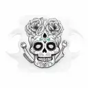 sugar skull playing drums in the light of an 18 wheeler tattoo design idea