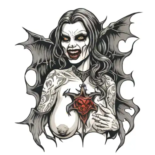 Gothic Black Metal Nude Female Vampire With Fangs tattoo design idea