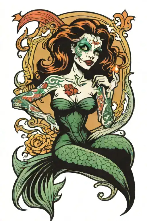 Sexy Undead Mermaid tattoo design idea