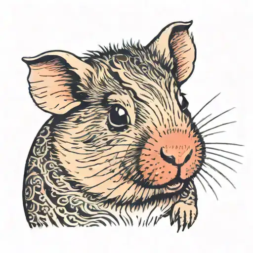 tattoo of a guinea pig with a black head and a red color near the left eye, then half of the body is white, then half of tattoo design idea