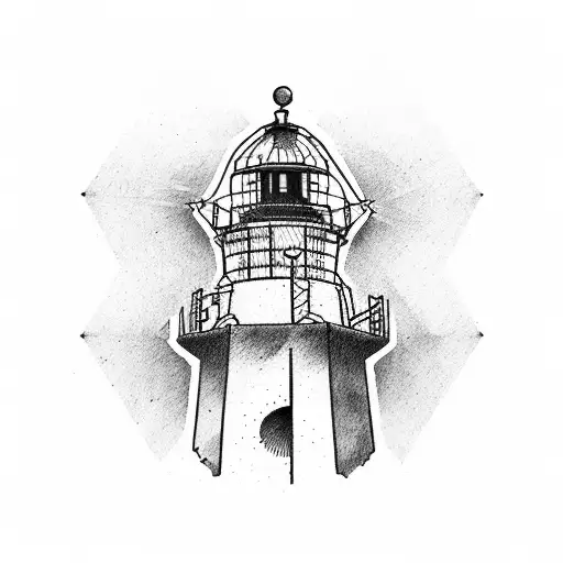 broken compass and lighthouse tattoo design idea