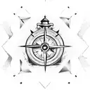 broken compass and lighthouse tattoo design idea