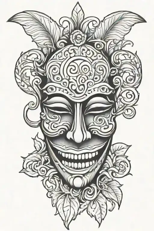 sad mask with fake smile tattoo design idea