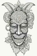 sad mask with fake smile tattoo design idea