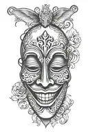 sad mask with fake smile tattoo design idea