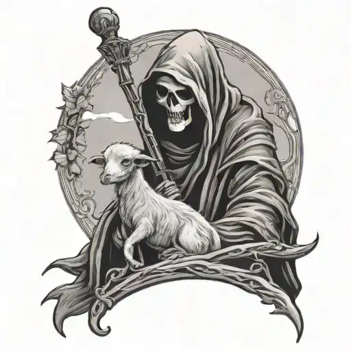 grim reaper holding little lamb tattoo design idea