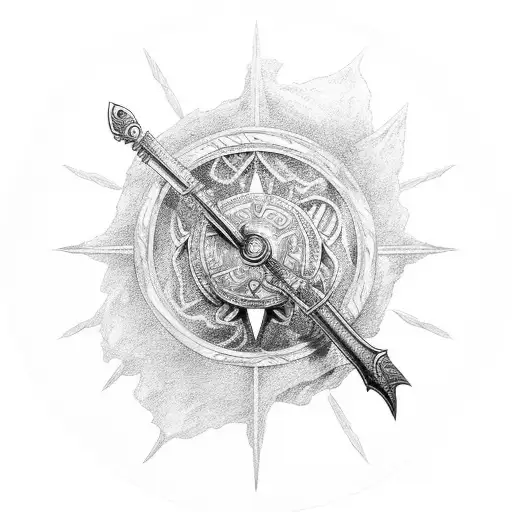 Heron sword with Wheel of Time tattoo design idea