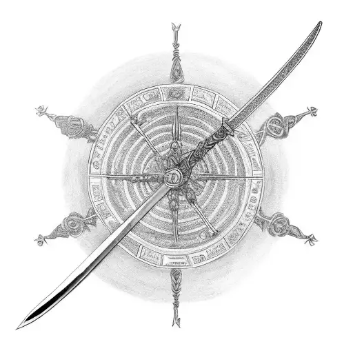 Wheel of Time behind sword tattoo design idea