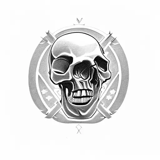 skull with crossed car pistons in the background tattoo design idea