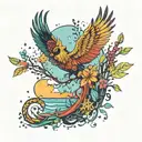 Let it be a colourful tattoo with elements of nature: forest, flowers, phoenix, new moon, stars, calm sea, in short.  tattoo design idea