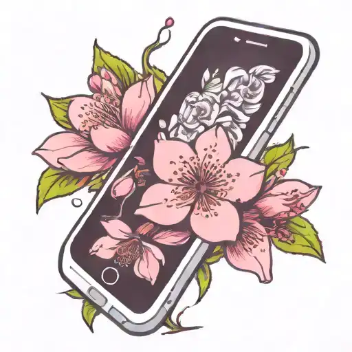 cherry blossoms growing out of iphone tattoo design idea
