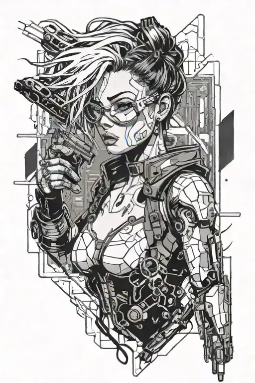girl cyberpunk 2077 tattoo design idea
