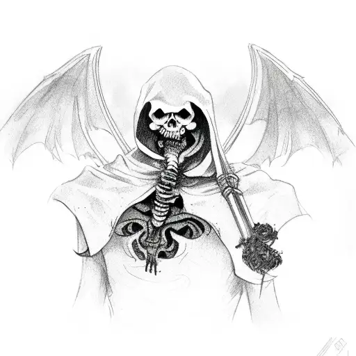 reaper with scythe whispering in ear tattoo design idea