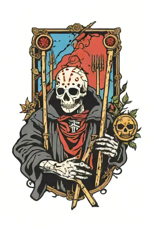 4 of wands tarot card jason voorhees tattoo design idea