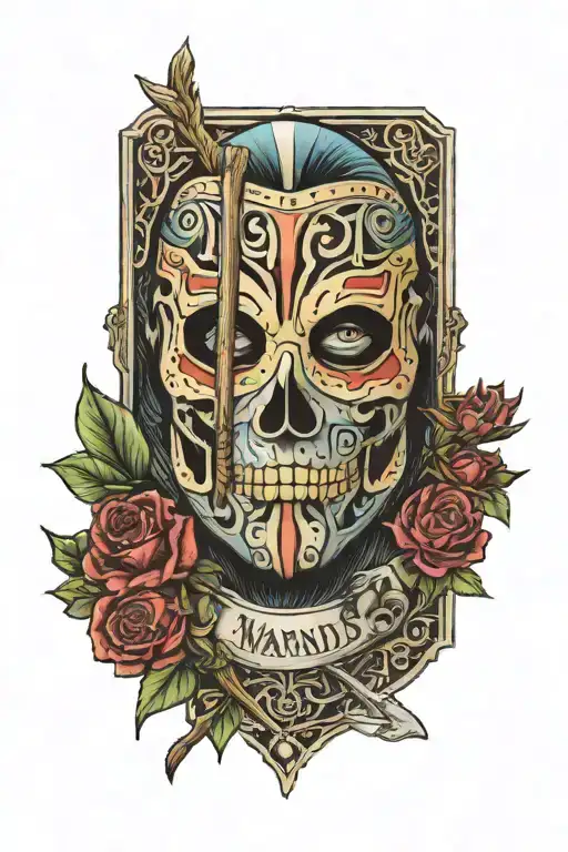 4 of wands tarot card jason mask tattoo design idea