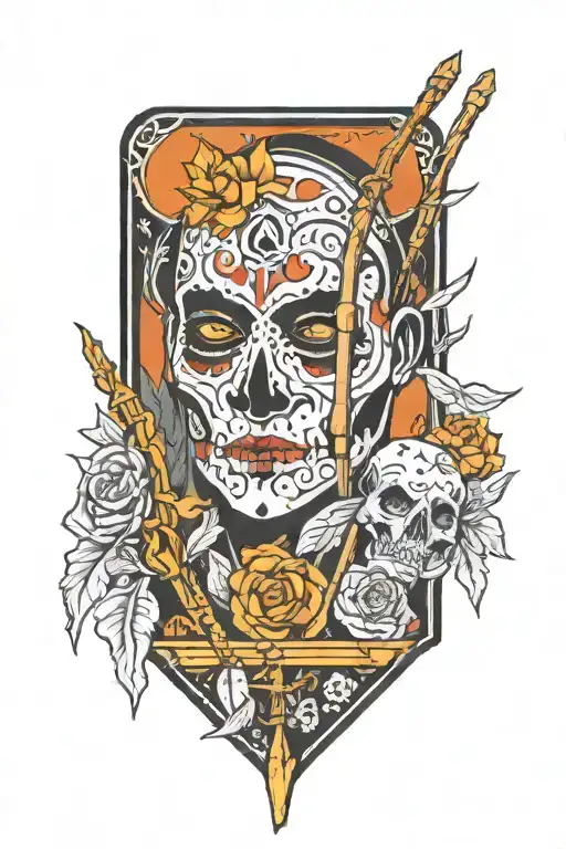 4 of wands tarot card jason mask tattoo design idea