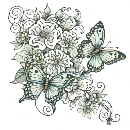 a butterfly with flowers vine wrapping for ankle  tattoo design idea