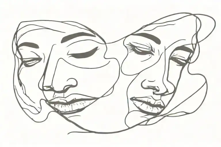melting face with drama mask surrounded tattoo design idea