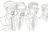 3 blindfolded men in suits exploring tattoo design idea