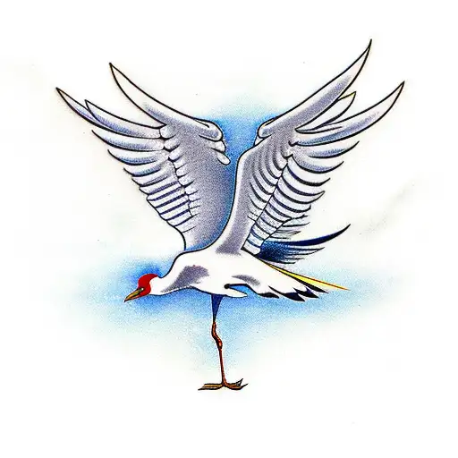 A Japanese crane with spread wings. tattoo design idea