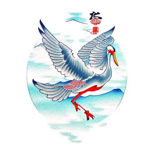 A Japanese crane with spread wings. tattoo design idea