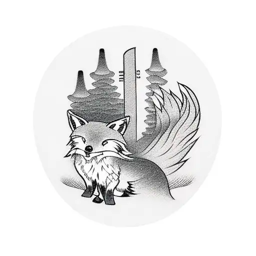 Fox with japanese torii  tattoo design idea