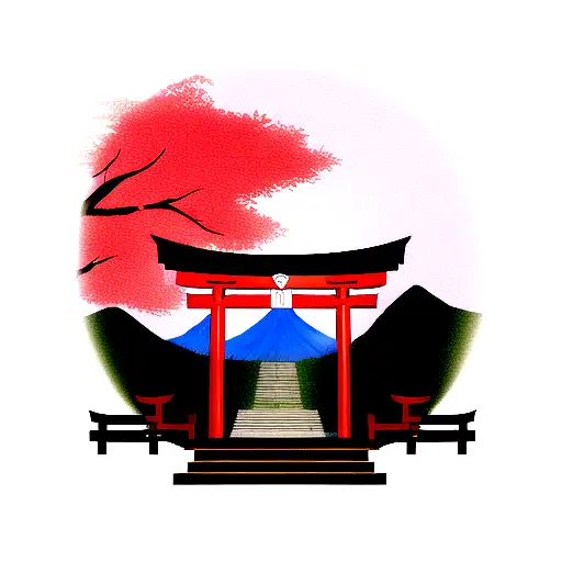 Fox in a japanese torii  tattoo design idea