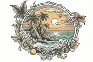 lambe and beach sunset tattoo design idea