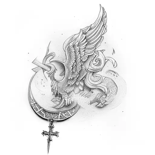 wing and cross tattoo design idea