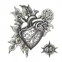Heart beats,compas, Chinese word,  tattoo design idea