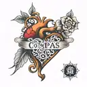 Heart beats,compas, Chinese word,  tattoo design idea