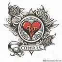 compas,heart beats, Chinese word family tattoo design idea