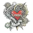 compas,heart beats, Chinese word family tattoo design idea