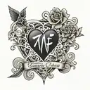 compas,heart beats, Chinese word family tattoo design idea