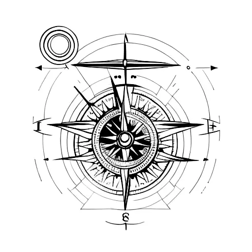 A minimalist outline of a compass with a tiny airplane in the middle tattoo design idea