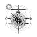 A minimalist outline of a compass with a tiny airplane in the middle tattoo design idea