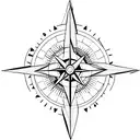 A minimalist outline of a compass with a tiny airplane in the middle tattoo design idea