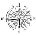 A minimalist outline of a compass with a tiny airplane in the middle tattoo design idea