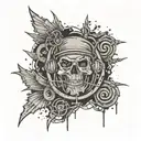 A tattoo design merging grunge and rap elements, such as a graffiti-style rap lyric with grunge textures, in a black-grey style tattoo design idea