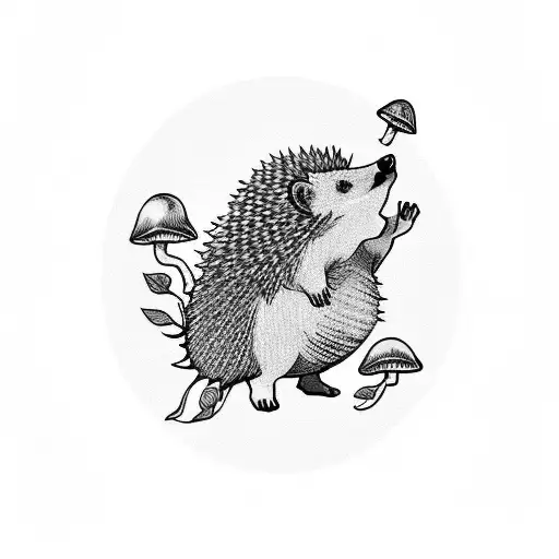 cute hedgehog who carries mushrooms and one apple on his back tattoo design idea