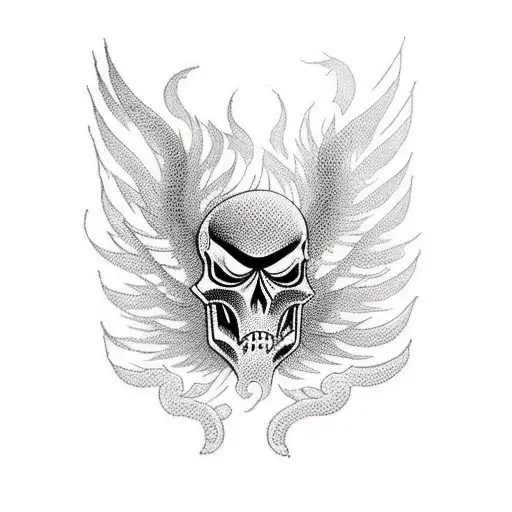 phoenix with flames and skulls tattoo design idea