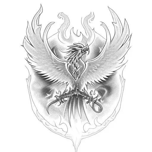 phoenix with flames and skulls tattoo design idea