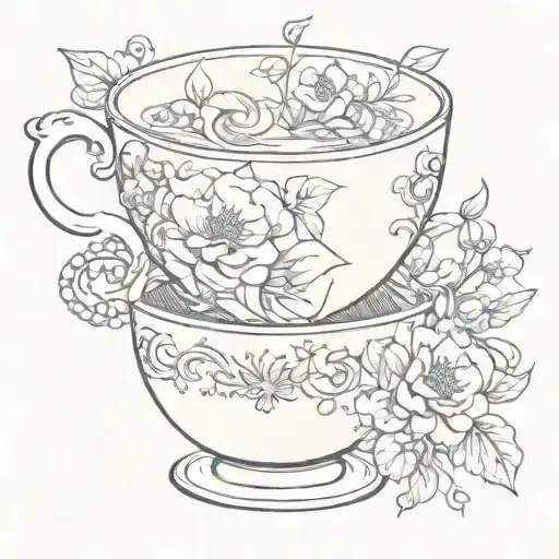 teacup floral tattoo design idea