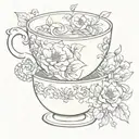 teacup floral tattoo design idea