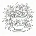 teacup floral tattoo design idea