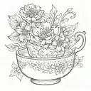 teacup floral tattoo design idea